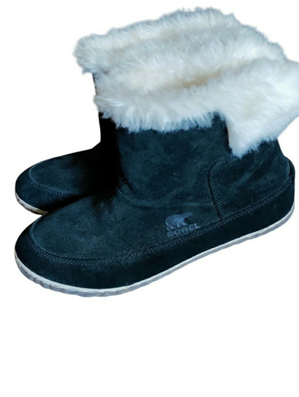 Sorel Out N About Black Suede Boots Plush Faux Fur Lined